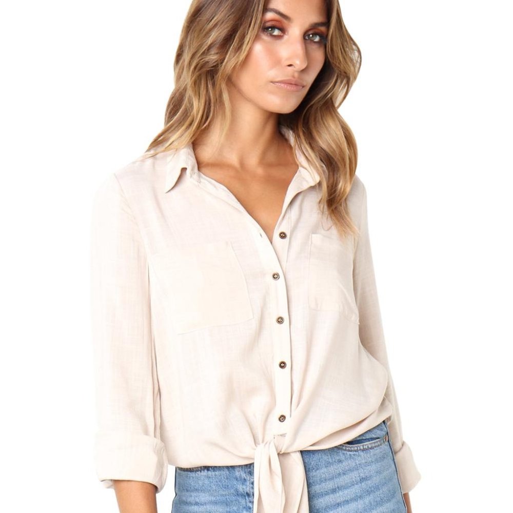 New Apricot Crushed Linen Button-up Casual Shirt*
